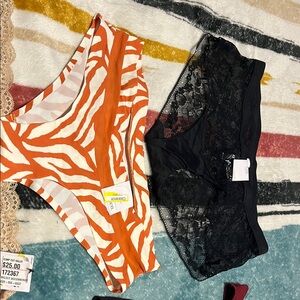 Orange Zebra Print and Black Lace Women's Intimates Set